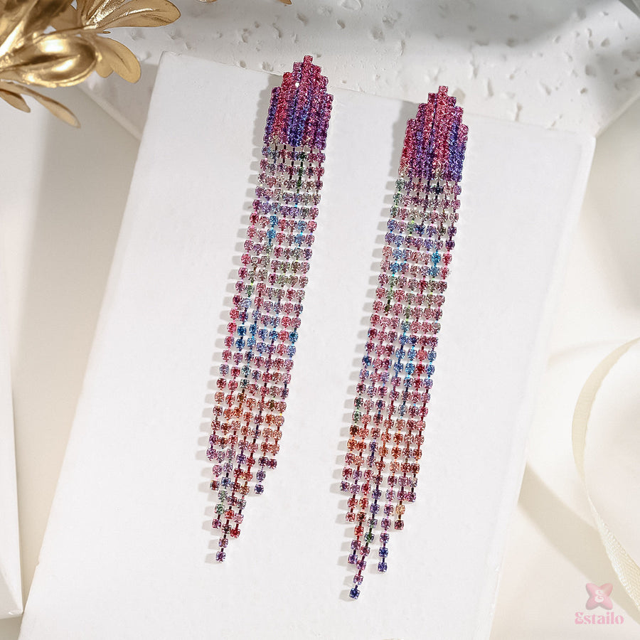 Gradient Rhinestone Long Chain Earrings