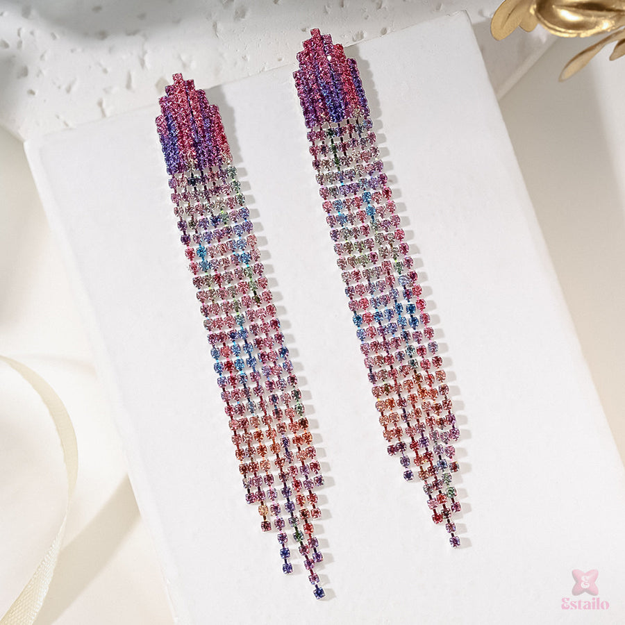 Gradient Rhinestone Long Chain Earrings