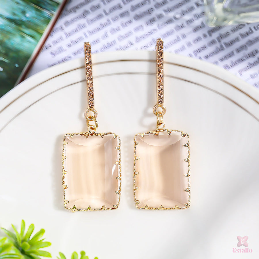 Crystal Rectangle Drop Earrings