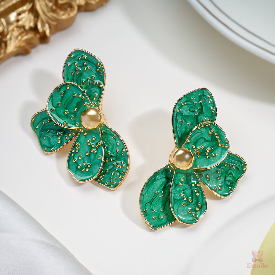 Enamel Flower Statement Earrings