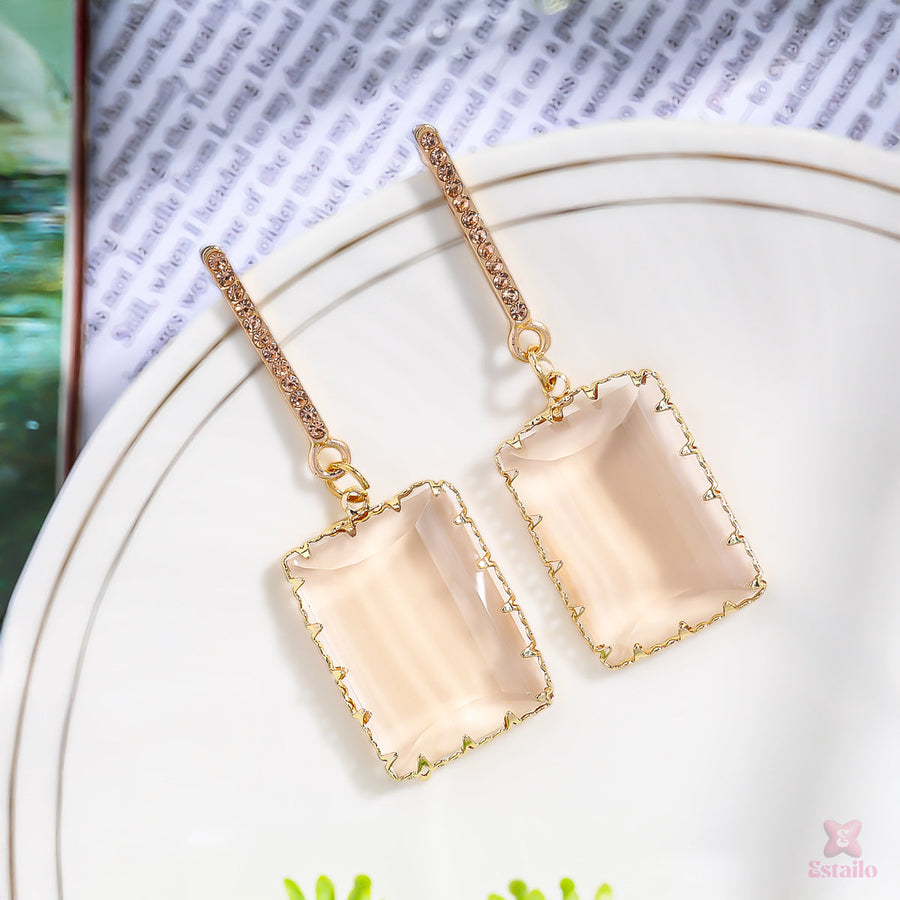 Crystal Rectangle Drop Earrings