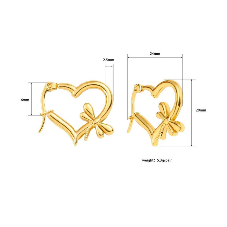 Golden Heart Hoops Earrings