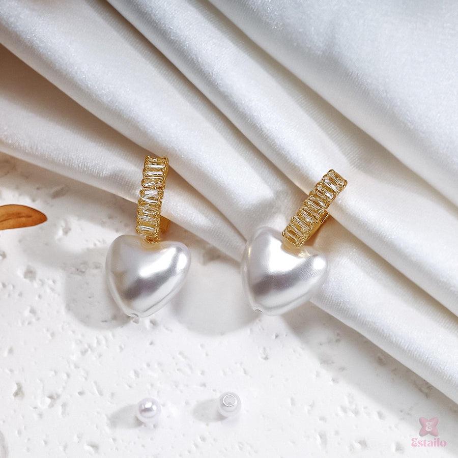 Pearl Heart Drop Earrings