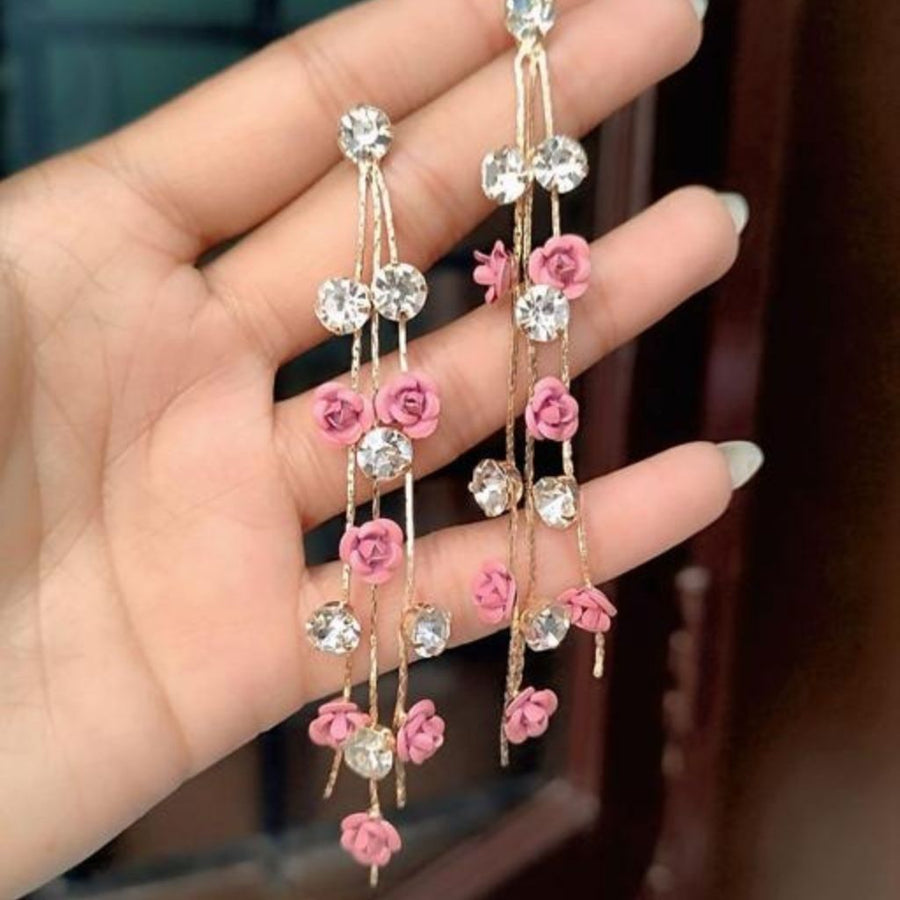 Pink Flower Dangle Earrings