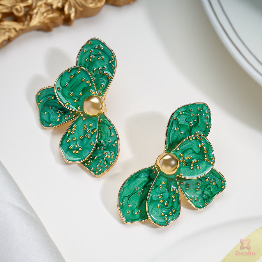 Enamel Flower Statement Earrings