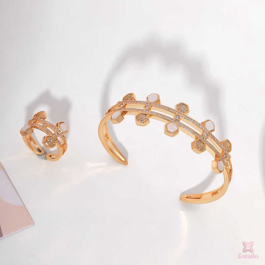Dual Strand Hexagon Ring and Bracelet