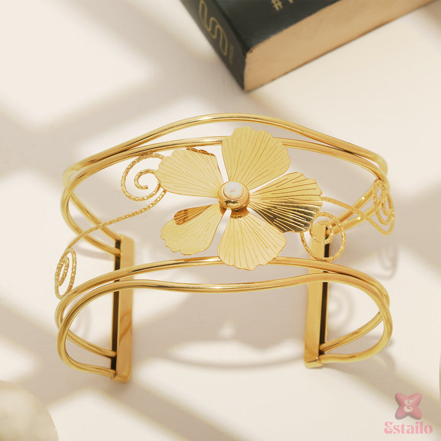 Linear Floral Cuff Bracelet