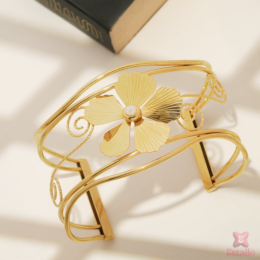 Linear Floral Cuff Bracelet