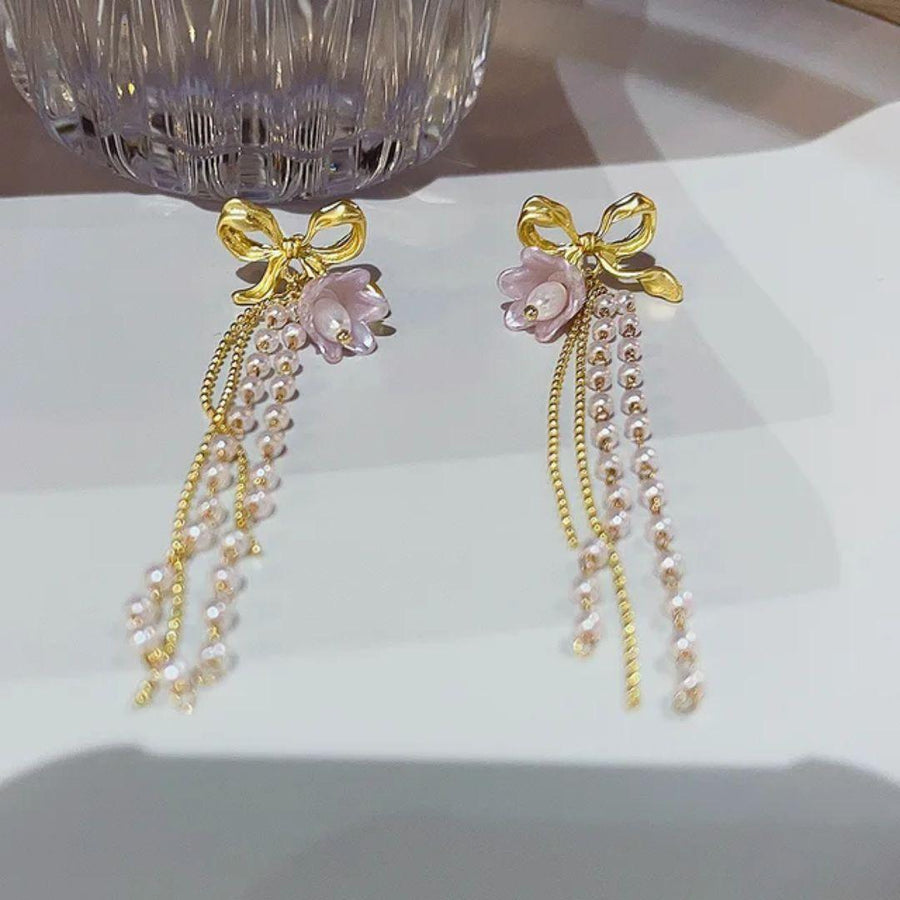 Bling Bow Long Chain Earrings