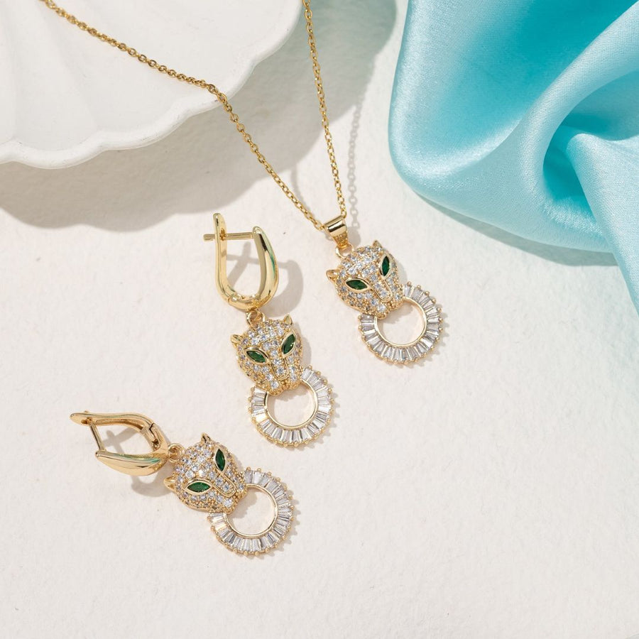 Zirconia Panther Neckpiece and Earring