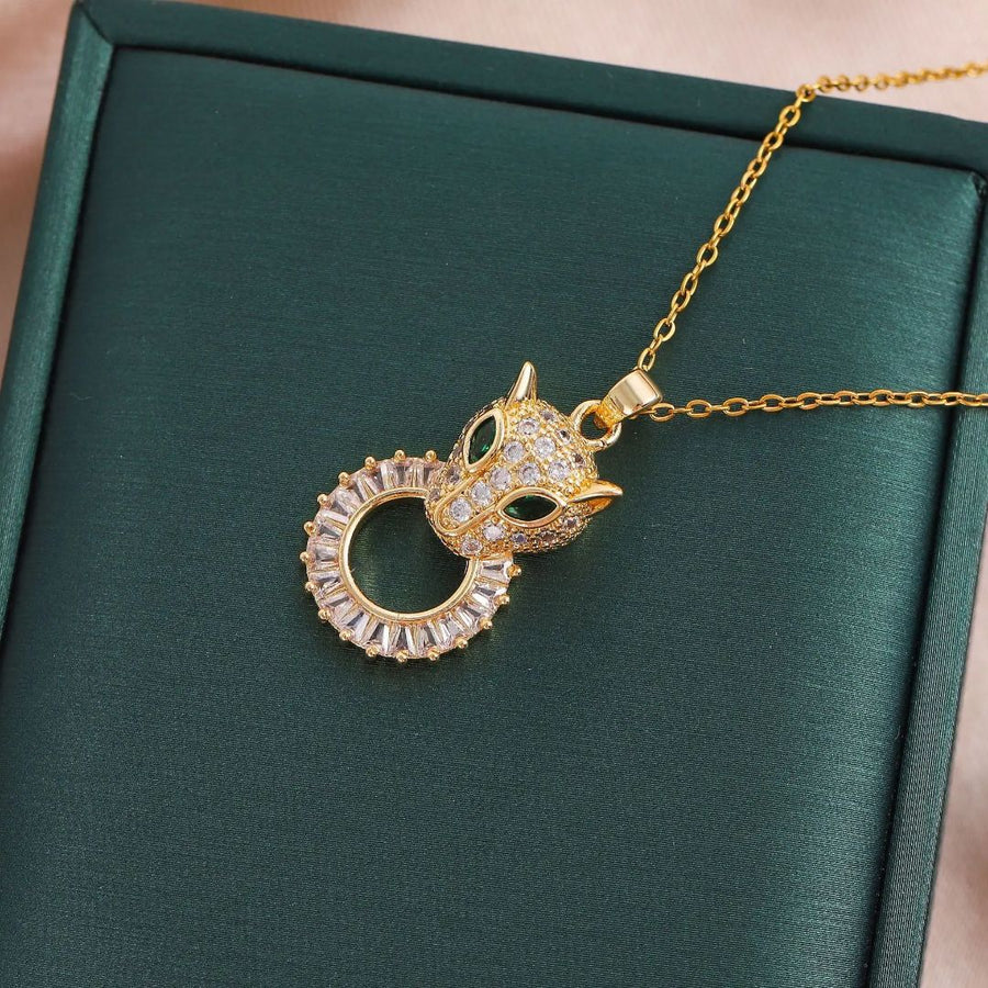 Zirconia Panther Neckpiece and Earring