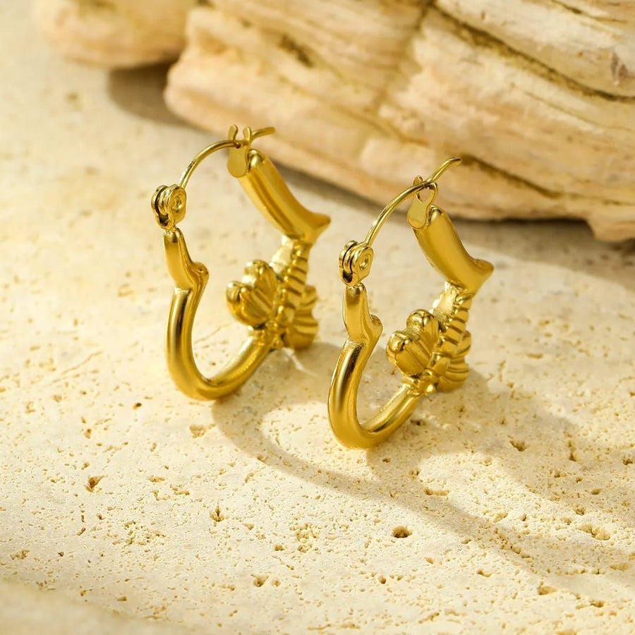 Golden Heart Butterfly Hoops Earrings