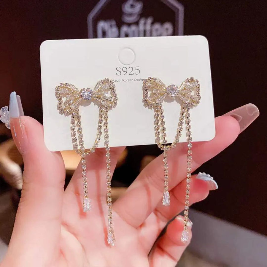 Sparkly Bow Tassel Earrings