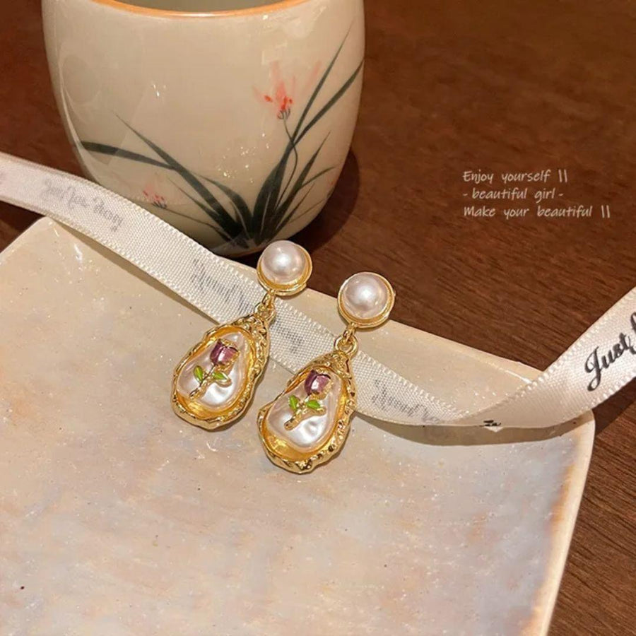 Pearl Rose Statement Earrings