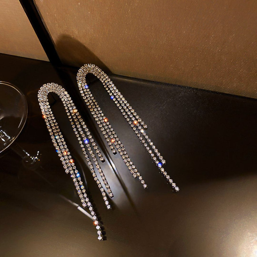 Rhinestone Silver Long Chain Earrings