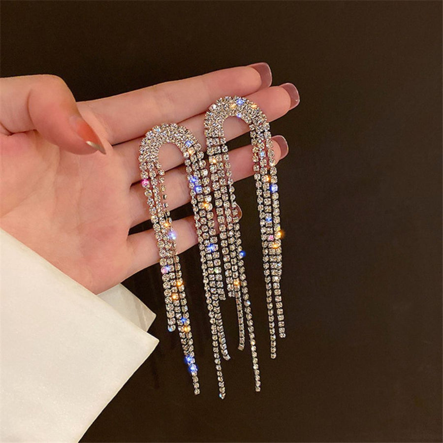 Rhinestone Silver Long Chain Earrings