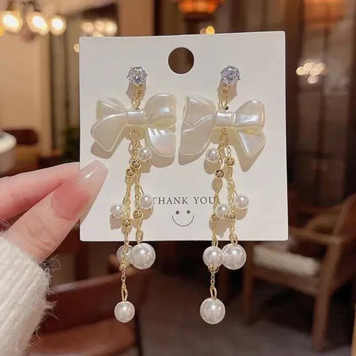 Bling Bow Long Chain Earrings