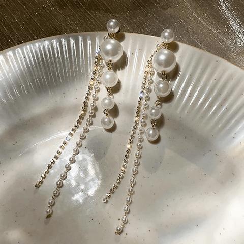 Perky Pearl Long Chain Earrings